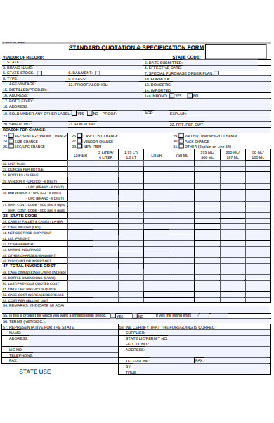 standard quotation specification form