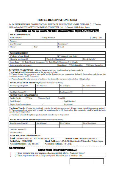 FREE 53+ Reservation Forms in PDF | MS Word | Excel