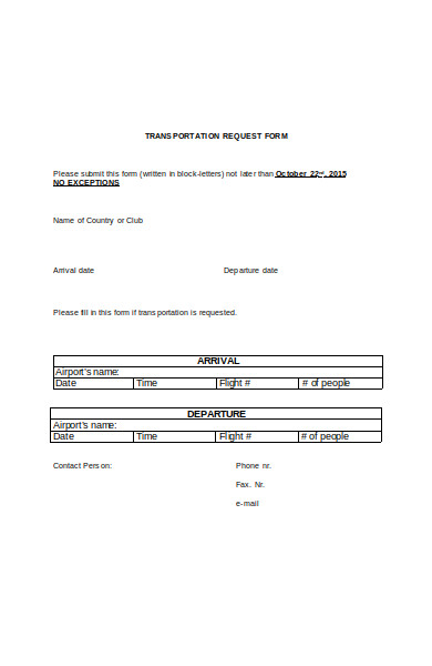 standard transportation request form