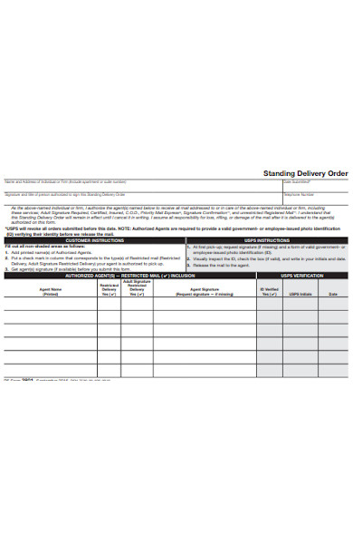 standing delivery order form