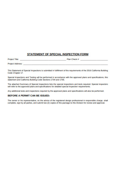 statement of special inspection form