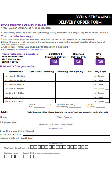 streaming delivery order form