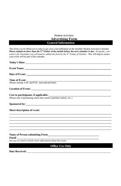 student activities advertising request form