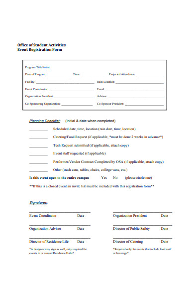 student activities event registration form
