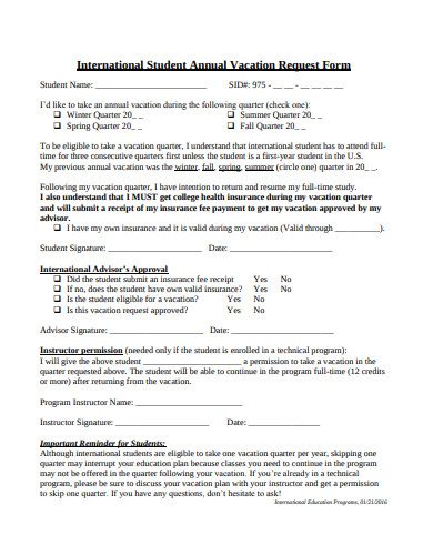 student annual vacation request form
