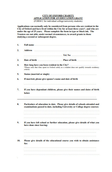 student charity form