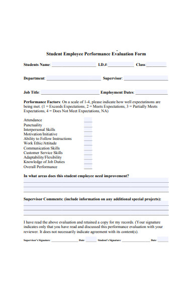 student employee performance evaluation form