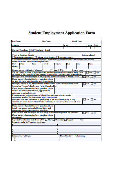 student employment application form