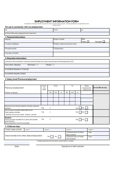 student employment information form