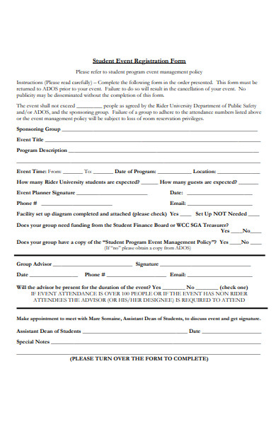 student event registration form