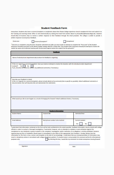 student feedback form in pdf