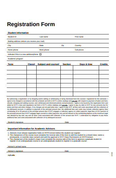 student information registration form