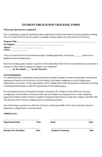student obligation tracking forms