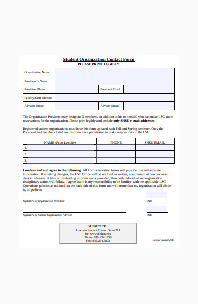 student organization contact form