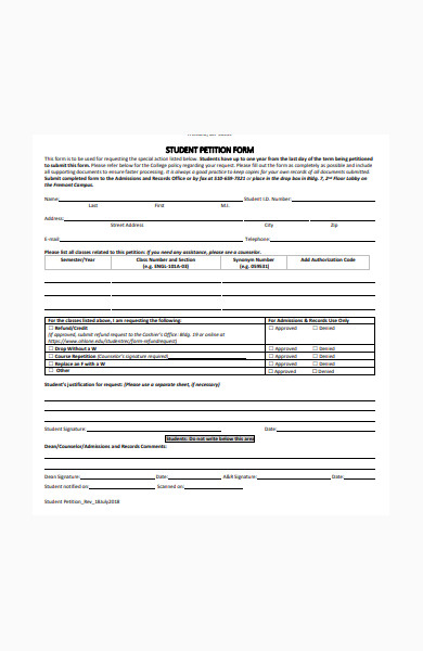 student petition form in pdf