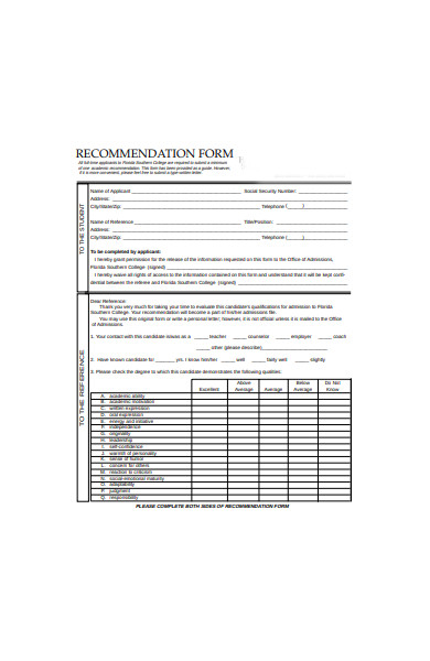 student recommendation form