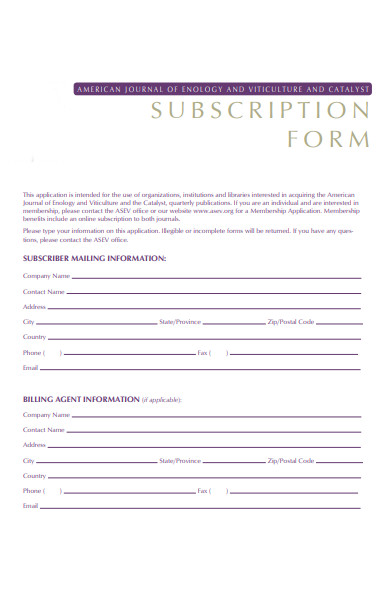 subscription application form