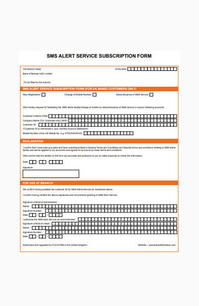 subscription service form in pdf