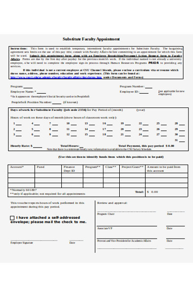 substitute faculty appointment form