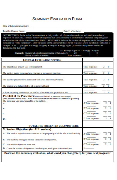 summary evaluation form 