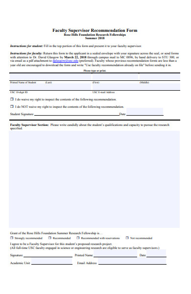 supervisor recommendation form
