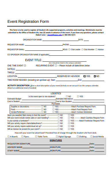 supported event registration form