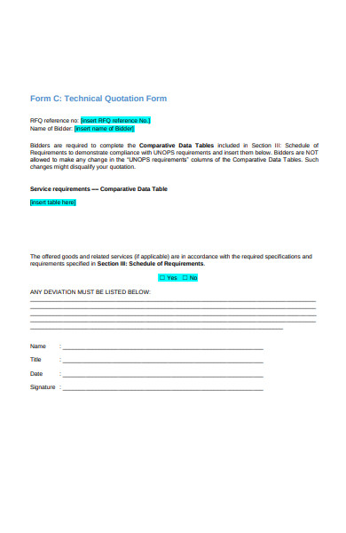 technical quotation form