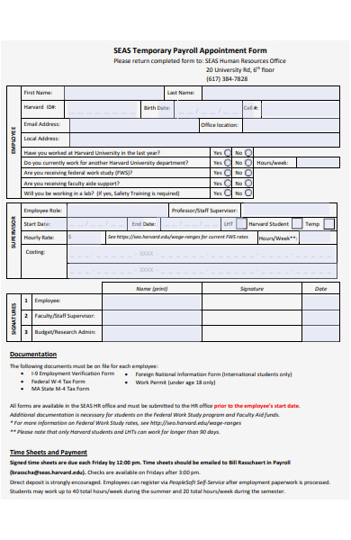 temporary payroll appointment form