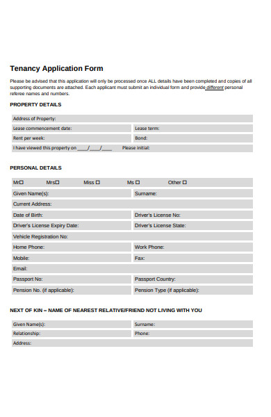 tenancy application details form