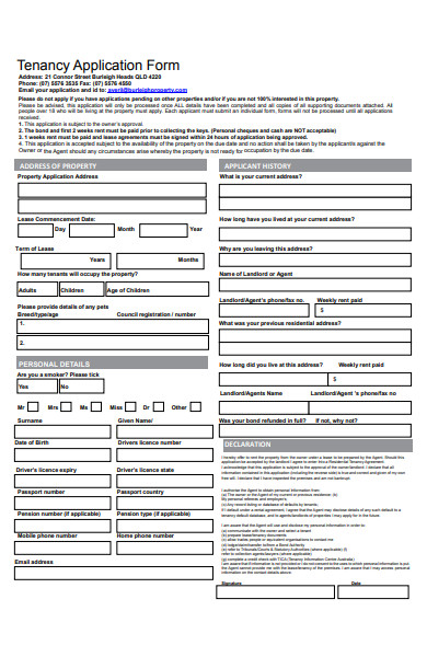 tenancy application history form