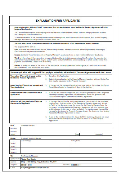 tenant application explanation form