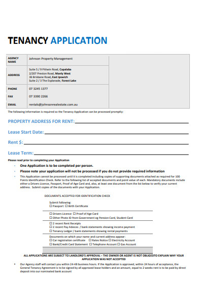 tenant application management form