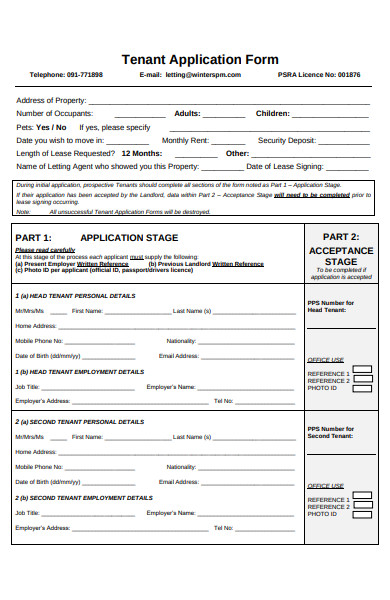 tenant application stage form