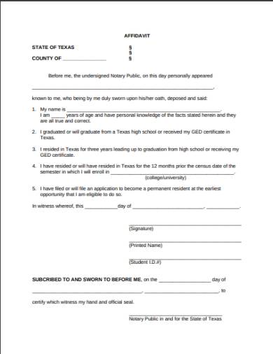 testimonial affidavit form sample
