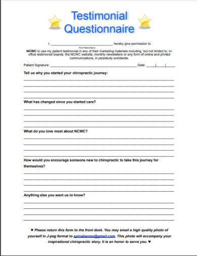 testimonial questionnaire form