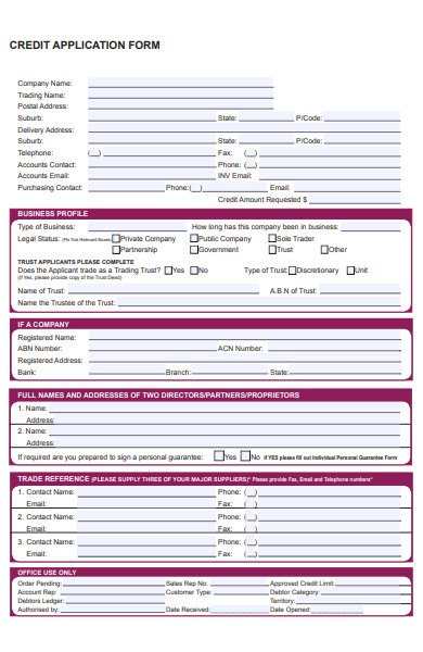 trading credit application form