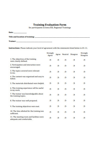 training evaluation forms