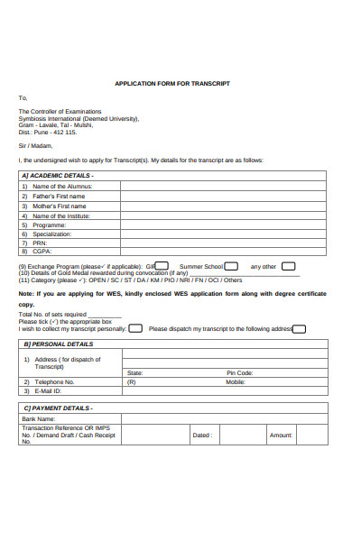 transcript application form 
