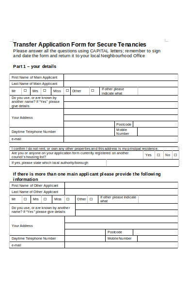 transfer tenancy application form