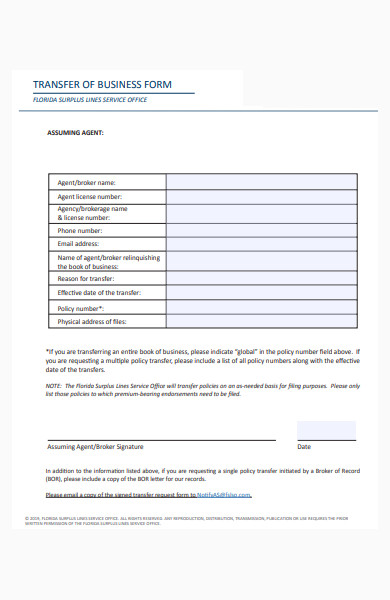 transfer of business form