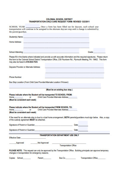 transportation childcare request form