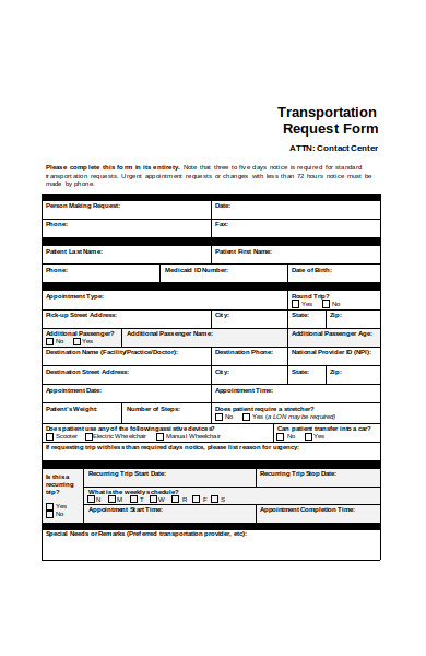 transportation notice request form