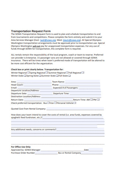 transportation request policy form