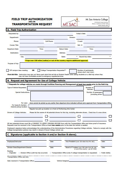 transportation trip request form