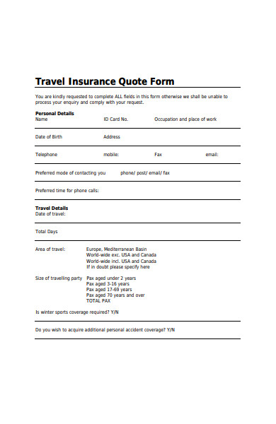travel insurance quote form