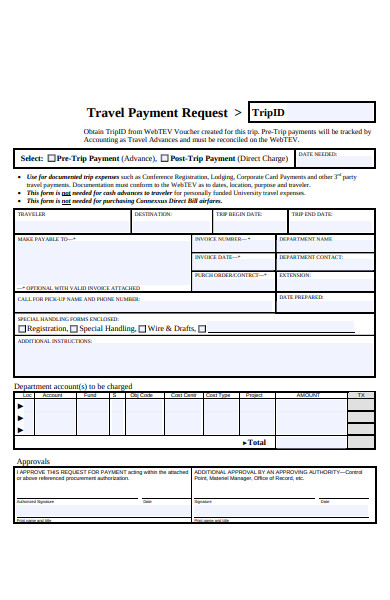 travel request payment form