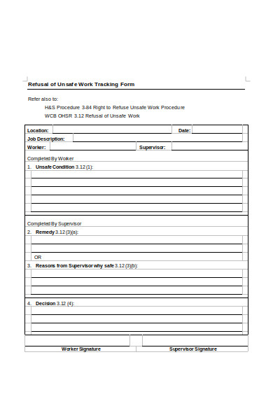 unsafe work tracking forms