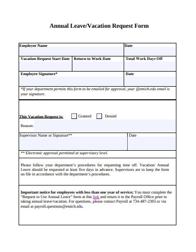 vacation annual leave request form