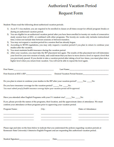 vacation period request form