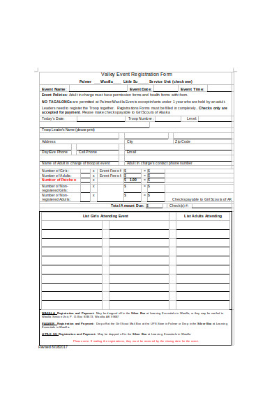 valley event registration form